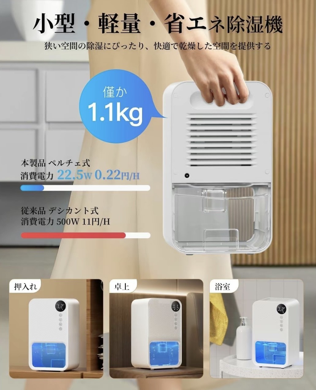 小型除湿器｜家庭用・バスルーム・寝室対応｜室内防湿